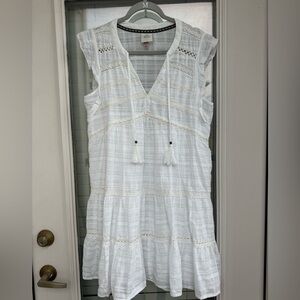 Knox Rose White Tiered Lace-Trim Midi Dress